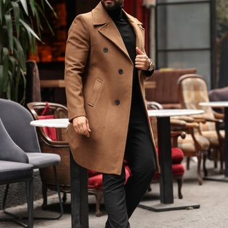 Kod : 2507 , Taba Erkek Modern Fit Kaşe Kaban 