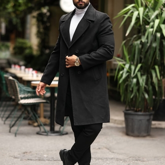 Kod : 2507 , Siyah Erkek Modern Fit Kaşe Kaban 