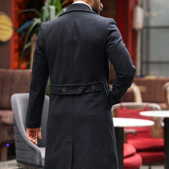 Kod : 2507 , Lacivert Erkek Modern Fit Kaşe Kaban 