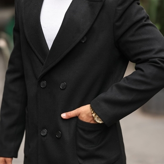 Model kodu: 2503 , Siyah Erkek Modern Fit Kaşe Kaban 