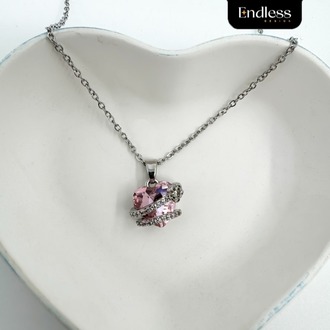 Pembe Kristal Kalp Kolye