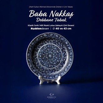Perforated Stencil 40 / 43 cm - Baba Nakkaş 1481 Rumi Lotus Peony Debbane Tile Plate Pattern