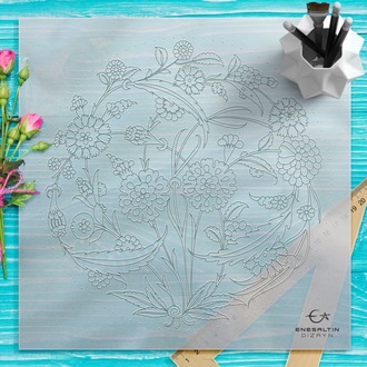 Perforated Stencil 30 cm. - Dagger Leaf Plant Motif Iznik Tile Pattern