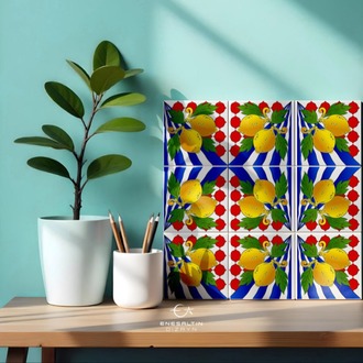 Perforated Stencil 10 x 10 cm – 2 Copies of Sicilian Style Baroque Lemon Motif Tile Pattern