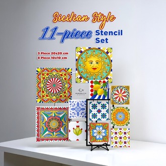 11-Piece Perforated Stencil Set – Sicilian Style Motif Tile Pattern