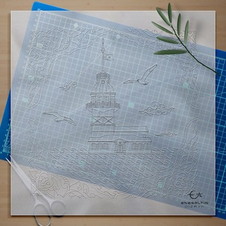 Perforated Stencil 30 x 30 cm. -  Istanbul Maiden's Tower Rumi Arched Motif Tile Pattern