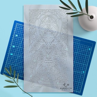 Perforated Stencil 20x40 cm. - Herbal Vase Motif Tile Pattern