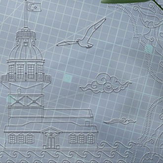 Perforated Stencil 30 x 30 cm. -  Istanbul Maiden's Tower Rumi Arched Motif Tile Pattern