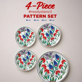 Perforated Stencil Set 4-Piece - Tulip and Carnation Motif Tile Pattern