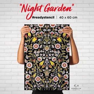 Perforated Stencil 40x60 cm. Oversized - Night Garden Plant Motif Tile / Plate Pattern