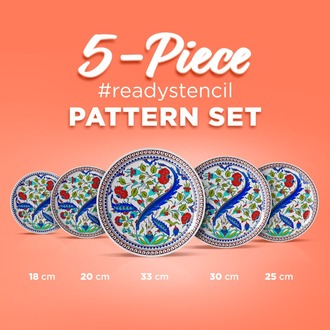 Perforated Stencil Set 5-Piece - Classic Tile Pattern with Plant Motifs