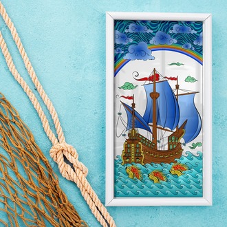 Perforated Stencil 20x40 cm. - Galleon and Fish Motif Tile Pattern