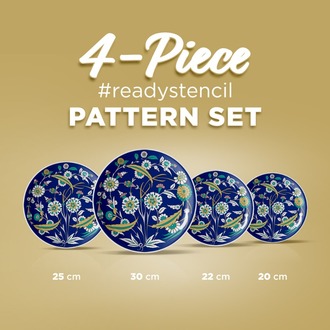 Perforated Stencil Set 4-Piece - Dagger Leaf Plant Motif Iznik Tile Pattern