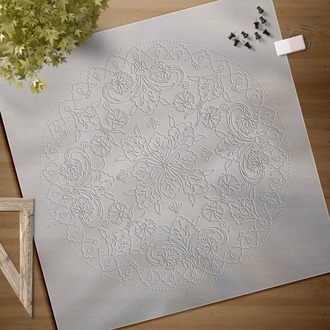 Perforated Stencil 30 cm. - Swirl Tile Plate Pattern with Plant Motifs