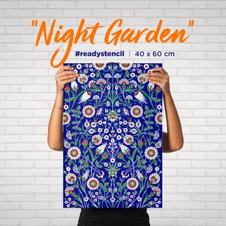 Perforated Stencil 40x60 cm. Oversized - Night Garden Plant Motif Tile / Plate Pattern