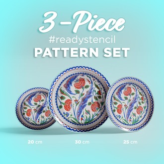 Perforated Stencil Set 3-Piece - Iznik 16th century 3 Rose Composition Tile Pattern