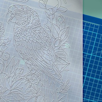 Perforated Stencil 20x40 cm. - Parrot and Tropical Flower Exotic Motif Tile Pattern