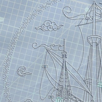 Perforated Stencil 25 cm. - Tile Plate Pattern with Galleon and Fish Motif