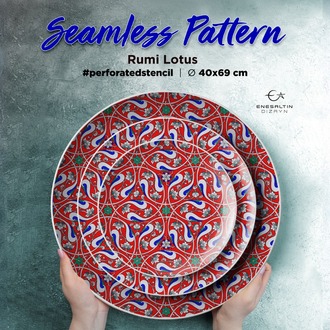 Perforated Stencil 40x69 cm. LARGE SIZE - Seamless Motif Rumi Lotus Tile / Plate Pattern