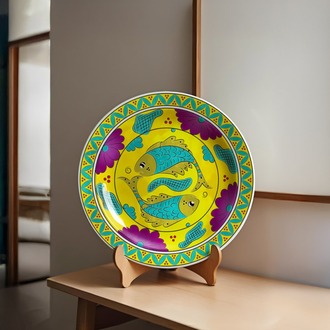 Perforated Stencil 30 cm. - Seljuk Double Fish Motif Tile Plate Pattern