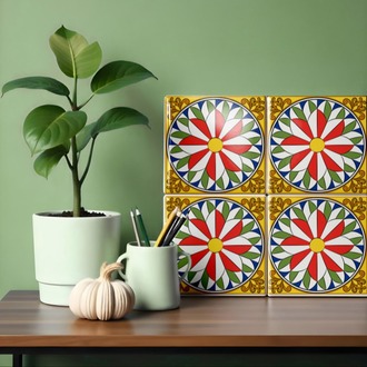 Perforated Stencil 10 x 10 cm – 2 Copies of Sicilian Style Baroque Star Tile Pattern