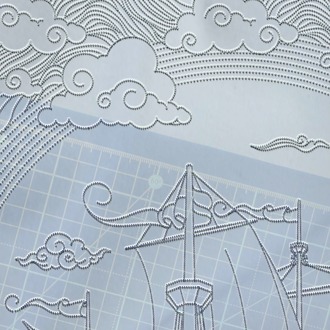 Perforated Stencil 20x40 cm. - Galleon and Fish Motif Tile Pattern