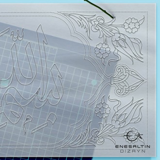 Perforated Stencil 20 x 60 cm. - Tulip Motif Arched Basmala Calligraphy Tile Pattern