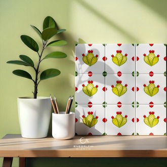 Perforated Stencil Pattern 10 x 10 cm – 2 Copies of Sicilian Style Single Cactus Tile Pattern