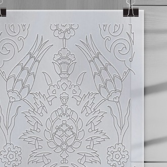 Perforated Stencil 20 x 60 cm. - Turkiye Rustem Paşa Symmetric Hatayi Tulip Tile 3-Panel Pattern