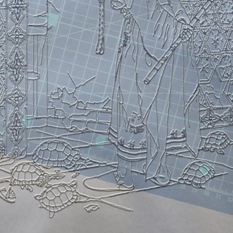 Perforated Stencil Suitable for 30 or 33 cm - Osman Hamdi Bey Turtle Trainer Tile Plate Pattern