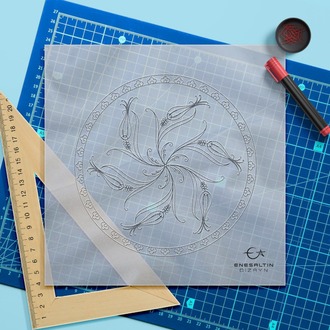 Perforated Stencil 22 cm. - Tile Pattern with Six Tulip Motifs