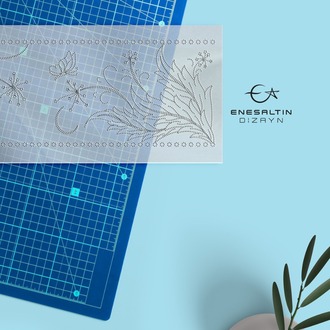 Perforated Stencil Pattern 9 x 25 cm - Silhouette Flower Leaf Butterfly Motif Tile Mug/Tile Pattern