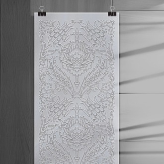 Perforated Stencil 20 x 60 cm. - Minimal Vertical Panel Symmetric Hatayi and Tulip Seamless Tile Pat