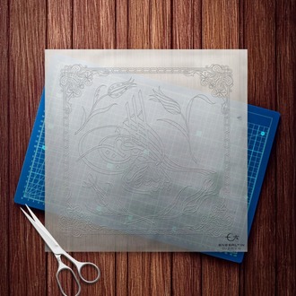 Perforated Stencil 30 x 30 cm. - Tugra Basmala Calligraphy Tulip Motif Tile Pattern
