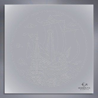 Perforated Stencil 30 cm. - Tile Plate Pattern with Galleon and Fish Motif