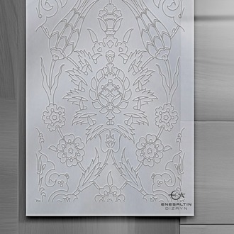 Perforated Stencil 20 x 60 cm. - Turkiye Rustem Paşa Symmetric Hatayi Tulip Tile 3-Panel Pattern
