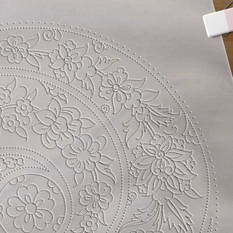 Perforated Stencil 30 cm. - Swirl Tile Plate Pattern with Plant Motifs