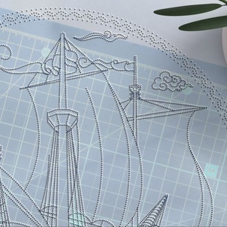 Perforated Stencil 25 cm. - Tile Plate Pattern with Galleon and Fish Motif