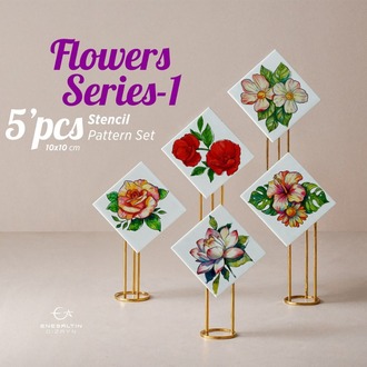 5-Piece Perforated Stencil Set – Flowers Series-1 Tile Pattern - 10 x 10 cm.