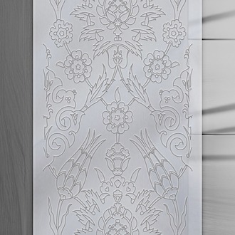 Perforated Stencil 20 x 60 cm. - Turkiye Rustem Paşa Symmetric Hatayi Tulip Tile 3-Panel Pattern