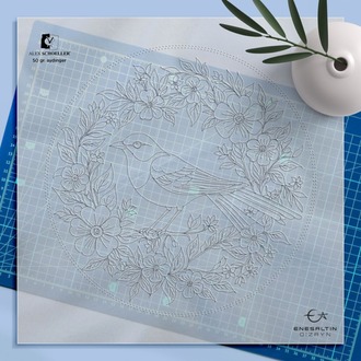 Perforated Stencil 20 cm. - Exotic Motif Sparrow and Flower Branch Tile Plate Pattern