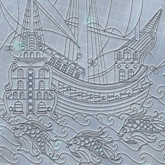 Perforated Stencil 20x40 cm. - Galleon and Fish Motif Tile Pattern