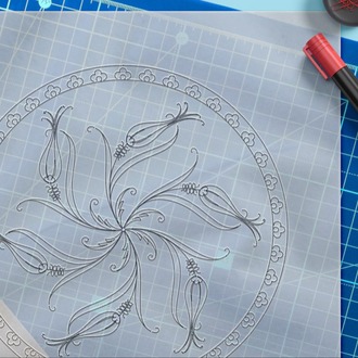 Perforated Stencil 22 cm. - Tile Pattern with Six Tulip Motifs