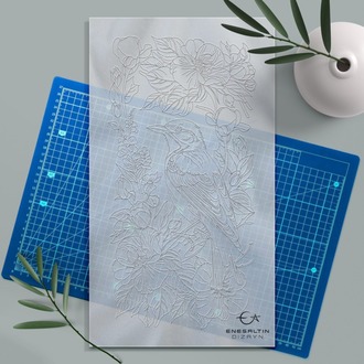 Perforated Stencil 20x40 cm. - Bird and Ivy Flower Exotic Motif Tile Pattern