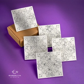 Tahrirli Ürün - Vintage Tarz (V-01) 10 x 10 cm Tahrirli 5'li Karo Seti