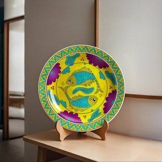 Şablon Desen 30 cm. -  Selçuklu Çift Balık Motifli Çini Tabak Deseni