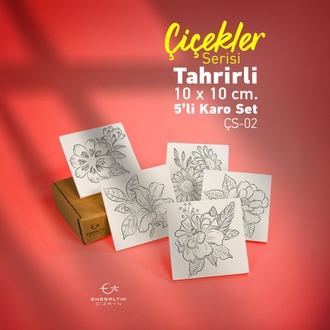 Tahrirli Ürün - Çiçekler Serisi (ÇS-02) 10 x 10 cm Tahrirli 5'li Karo Seti