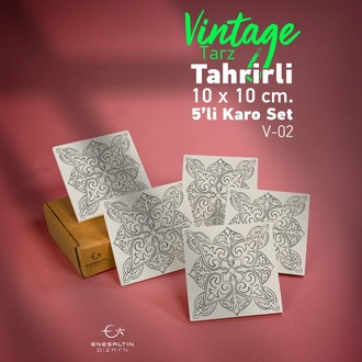 Tahrirli Ürün - Vintage Tarz (V-02) 10 x 10 cm Tahrirli 5'li Karo Seti