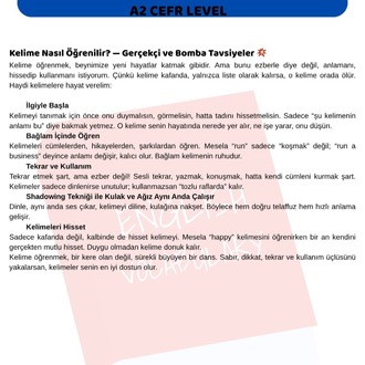 A2 SEVİYE ( Başlangıç )İNGİLİZCE KELİME LİSTESİ + QR KODLU DİNLEME