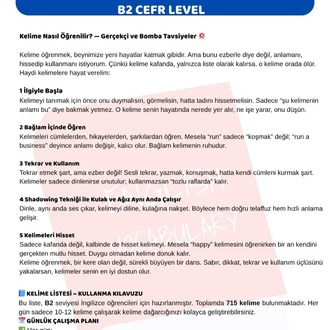 B2 SEVİYE ( Orta seviye )İNGİLİZCE KELİME LİSTESİ + QR KODLU DİNLEME